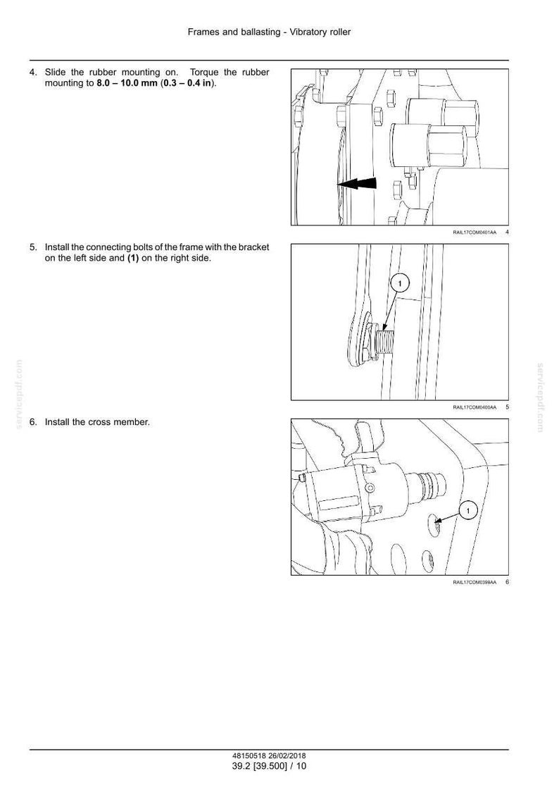May include: Diagram from a manual showing steps for assembling machinery components. Includes close-up illustrations of parts with labels and arrows. Text instructions detail the process, including torque specifications of 0.3-0.4 inches.