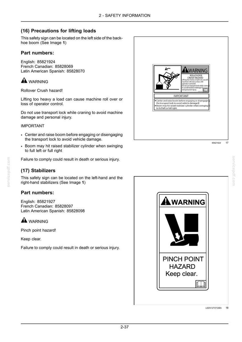 Manual de operación y mantenimiento del tractor New Holland B95c, B95c Tc, B110C Tier 4B (final) / Descarga instantánea en PDF imagen 4