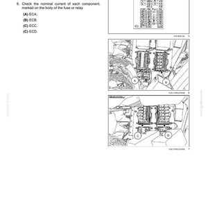 May include: Diagrams and photographs illustrating fuse and relay panel maintenance. The image includes detailed views of fuse boxes, wiring, and labels, with text instructions for checking components. The text includes the title "7 - MAINTENANCE".