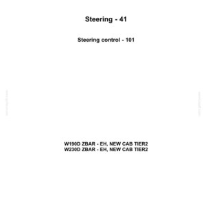 May include: White page with the New Holland Construction logo at the top. Text includes "Steering - 41", "Steering control - 101", and model numbers W190D ZBAR - EH and W230D ZBAR - EH.