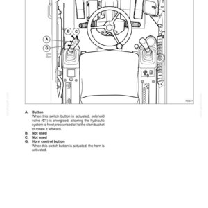May include: Diagram of a vehicle's electrical system, showing the left manual pilot valve. Includes a steering wheel, control levers, and labeled buttons. Text indicates the function of the buttons and valves.