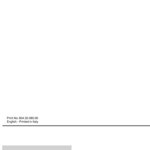 May include: A white document page featuring a black horizontal line at the top and bottom. The text reads Print No. 604.35.085.00 English - Printed in Italy. At the bottom, a gray rectangular box contains the New Holland logo and text.