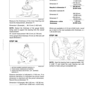 May include: Technical diagram with measurements and instructions for mechanical components. Includes dimensions in inches and millimeters, with notes on calculations and assembly procedures. Features diagrams of bearings and other parts.