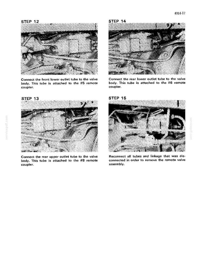 K&ouml;nnte beinhalten: Eine Seite aus einem Handbuch mit vier Diagrammen, die mit Schritt 12, Schritt 13, Schritt 14 und Schritt 15 beschriftet sind. Jeder Schritt zeigt eine Nahaufnahme von mechanischen Komponenten mit begleitendem Text, der die Verbindung von Rohren und Kupplungen beschreibt.