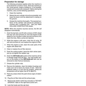 Pu&ograve; includere: Una pagina di documento tecnico intitolata 7-MAINTENANCE STORAGE Preparation for storage. Il testo descrive dodici passaggi numerati per preparare una macchina allo stoccaggio a lungo termine, inclusi pulizia e manutenzione.