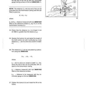 May include: A technical manual page titled SECTION 35 - HYDRAULIC SYSTEM - CHAPTER 2, featuring a black and white line drawing of a micrometer depth gauge tool 380001630 measuring a rod on a transmission casing, with detailed instructional text.