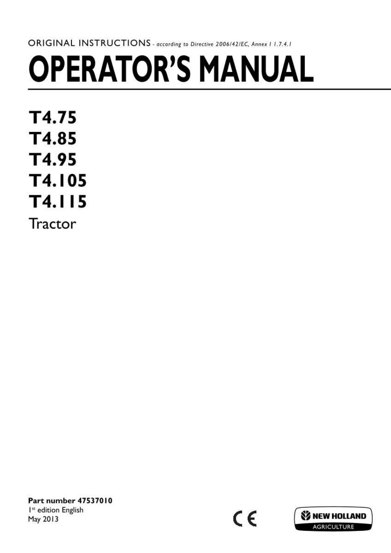 Manual de operación y mantenimiento para tractores New Holland T4.75, T4.85, T4.95, T4.105 y T4.115 / Descarga instantánea en PDF imagen 3