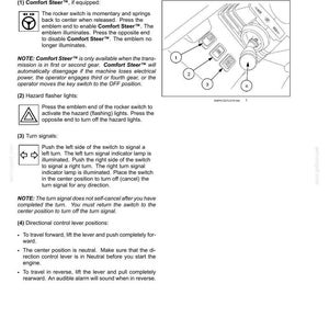 May include: Diagram of a vehicle's forward controls, including Comfort Steer, hazard flashers, and turn signals. The image includes numbered diagrams and text instructions for operating the controls.