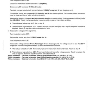 May include: A page from an electrical systems manual with fault codes. The text details troubleshooting steps, including checking resistance, voltage, and wiring harnesses. The document includes diagrams and specific connector references.