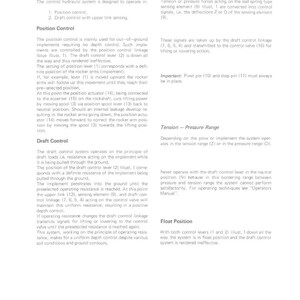 Puede incluir: Documento t&eacute;cnico titulado "PRINCIPIO DE FUNCIONAMIENTO" que detalla un sistema de control hidr&aacute;ulico. Describe el control de posici&oacute;n y tiro, junto con los elementos de detecci&oacute;n. Incluye diagramas y terminolog&iacute;a t&eacute;cnica.