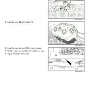 May include: Diagram illustrating the installation of a heater control valve. The image shows the valve, cover, bolts, and hoses with clamps. Instructions include installing the valve, cover, and drain plug, and checking for leaks.