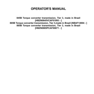 May include: A white document with the "CASE CONSTRUCTION" logo at the top. The text "OPERATOR'S MANUAL" is centered below the logo. Below that are specifications for torque converter transmissions.