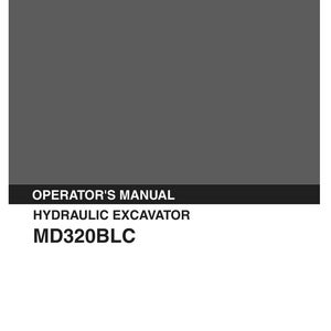 May include: A dark gray operator's manual for a Kobelco hydraulic excavator model MD320BLC. The cover features the white Kobelco logo at the top, with the text OPERATOR'S MANUAL, HYDRAULIC EXCAVATOR, and MD320BLC below. Includes code S2YC1002E-01 03/91.