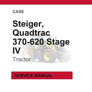 May include: Image of a Case Steiger Quadtrac 370-620 Stage IV tractor. The tractor is yellow and black. The text "SERVICE MANUAL" is in a red rectangle at the bottom of the image.