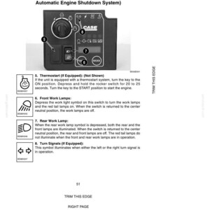May include: A black instrument panel with the text "RIGHT HAND INSTRUMENT PANEL" and "CASE" branding. Features include a dial, buttons, and indicator lights for various machine functions, including work lamps and turn signals.