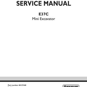 May include: A white service manual cover with the title "SERVICE MANUAL" in bold black letters. Below, the text reads "E37C Mini Excavator." The bottom of the cover includes the part number, language, and date.