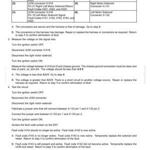 May include: A detailed schematic of electrical system fault codes, including connector diagrams and troubleshooting steps. The document lists fault codes and provides instructions for diagnosing and resolving issues. The text includes voltage measurements and circuit testing procedures.