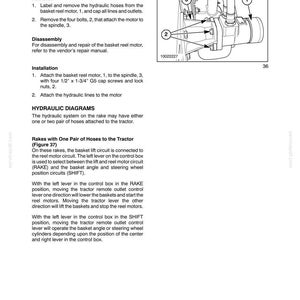 Puede incluir: Una p&aacute;gina de manual t&eacute;cnico titulada SECTION 35 - HYDRAULIC SYSTEMS - CHAPTER 1, que presenta un dibujo lineal en blanco y negro de un motor de carrete de cesta etiquetado con los n&uacute;meros 1, 2 y 3, junto con instrucciones de instalaci&oacute;n.