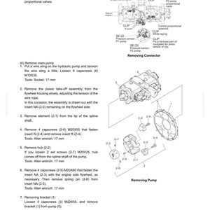 May include: A technical manual page titled 33. UPPER SLEWING STRUCTURE, featuring black and white line drawings of hydraulic pump components, connectors, and sensors with numbered parts, labels, and detailed step-by-step removal instructions.