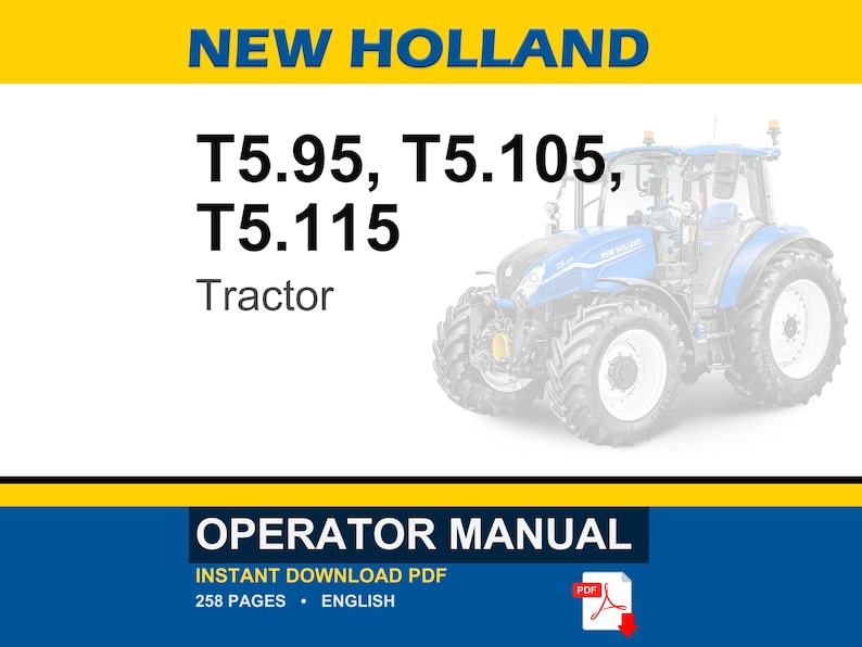 Manual de operación y mantenimiento del tractor New Holland T5.95, T5.105, T5.115 / Descarga instantánea en PDF imagen 1