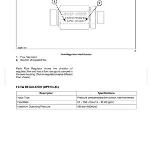Pode incluir: Um diagrama t&eacute;cnico de um regulador de fluxo Mud Hog com corpo cil&iacute;ndrico e extremidades roscadas. A carca&ccedil;a est&aacute; marcada com o texto MUD HOG, PATENT PENDING e GPM >FLOW. Duas chamadas numeradas indicam a taxa de fluxo e a dire&ccedil;&atilde;o.