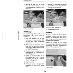 K&ouml;nnte beinhalten: Eine technische Zeichnung mit Anweisungen f&uuml;r &Ouml;lwechsel und Wartung an einer Maschine. Das Bild enth&auml;lt Diagramme von &Ouml;lablassschrauben, Entl&uuml;ftern und Text, der die Schritte f&uuml;r Schmierung und &Ouml;lwechsel detailliert. Die Ma&szlig;e sind in Millimetern angegeben.