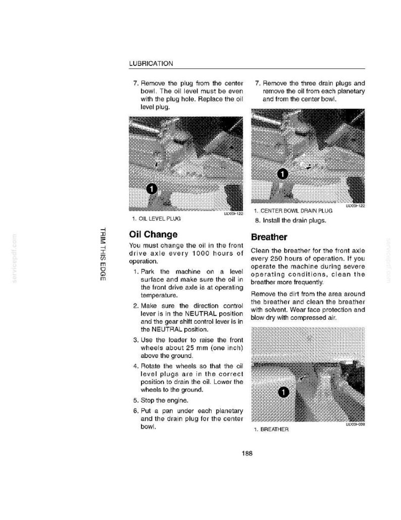 K&ouml;nnte beinhalten: Eine technische Zeichnung mit Anweisungen f&uuml;r &Ouml;lwechsel und Wartung an einer Maschine. Das Bild enth&auml;lt Diagramme von &Ouml;lablassschrauben, Entl&uuml;ftern und Text, der die Schritte f&uuml;r Schmierung und &Ouml;lwechsel detailliert. Die Ma&szlig;e sind in Millimetern angegeben.