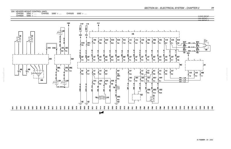 May include: A detailed schematic diagram of an electrical system, featuring numerous interconnected components, lines, and labels. The diagram is predominantly black and white, with text indicating various parts and functions. The title at the top reads "SECTION 55 - ELECTRICAL SYSTEM - CHAPTER 2".