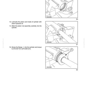 May include: Diagrams from a manual detailing hydraulic system maintenance steps. The images show a vise, cylinder, and piston rod assembly. Text provides instructions for removing, clamping, lubricating, and screwing components together.