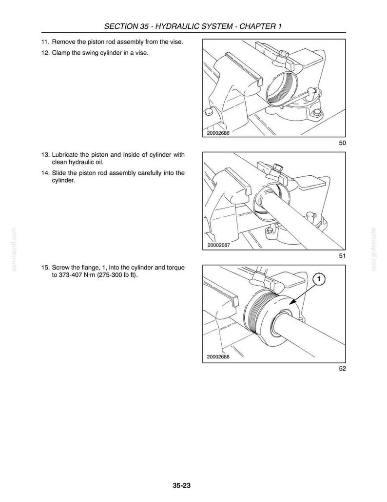 May include: Diagrams from a manual detailing hydraulic system maintenance steps. The images show a vise, cylinder, and piston rod assembly. Text provides instructions for removing, clamping, lubricating, and screwing components together.