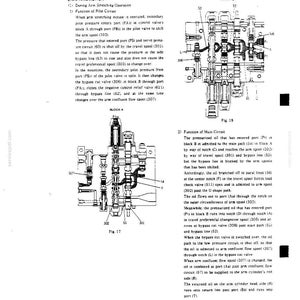 May include: A technical document page titled 2.2.3 ARM ACTION featuring two black and white line drawings labeled Fig 17 and Fig 18. The diagrams illustrate hydraulic valve blocks with labeled components, ports, and spools, accompanied by text.
