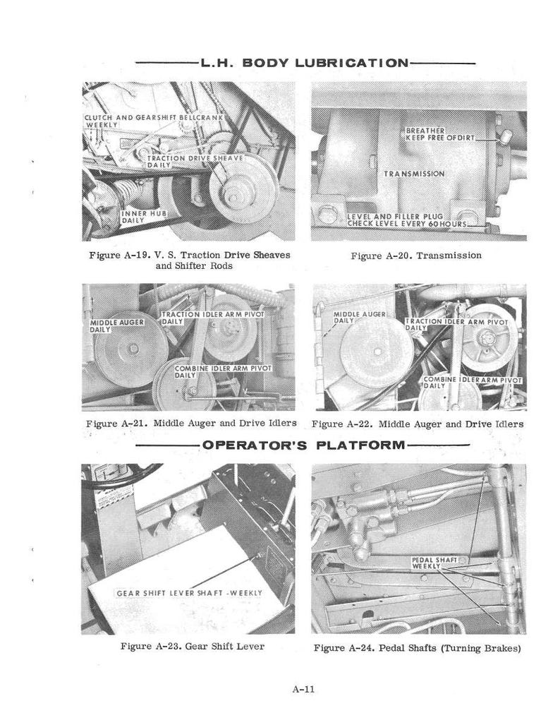 Puede incluir: Un diagrama t&eacute;cnico en blanco y negro que muestra varios componentes mec&aacute;nicos. El diagrama incluye etiquetas como "Traction Drive Sheave" y "Gear Shift Lever". El texto incluye "L.H. Body Lubrication".