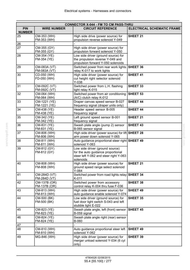 May include: A detailed electrical schematic diagram with wire numbers, circuit references, and electrical schematic frames. The diagram includes information on connectors, solenoids, and sensors for various vehicle systems.