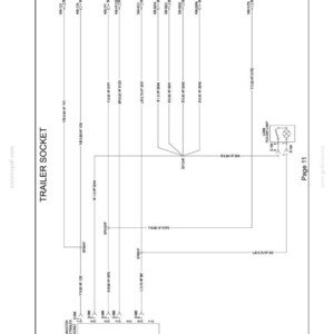 May include: Electrical schematic diagram of a wiring harness, frame 11, with labels for trailer socket, connector, and various electrical components. Includes text: "HYDRAULIC - PNEUMATIC - ELECTRICAL - ELECTRONIC SYSTEMS - ELECTRICAL POWER SYSTEM."