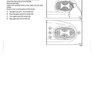 Pu&ograve; includere: Schema dei fari posteriori con istruzioni per la sostituzione delle lampadine. Include diagrammi etichettati del gruppo lampada, con viti numerate e lampadine etichettate (A, B, C, D). Il testo descrive i passaggi per la sostituzione delle lampadine.