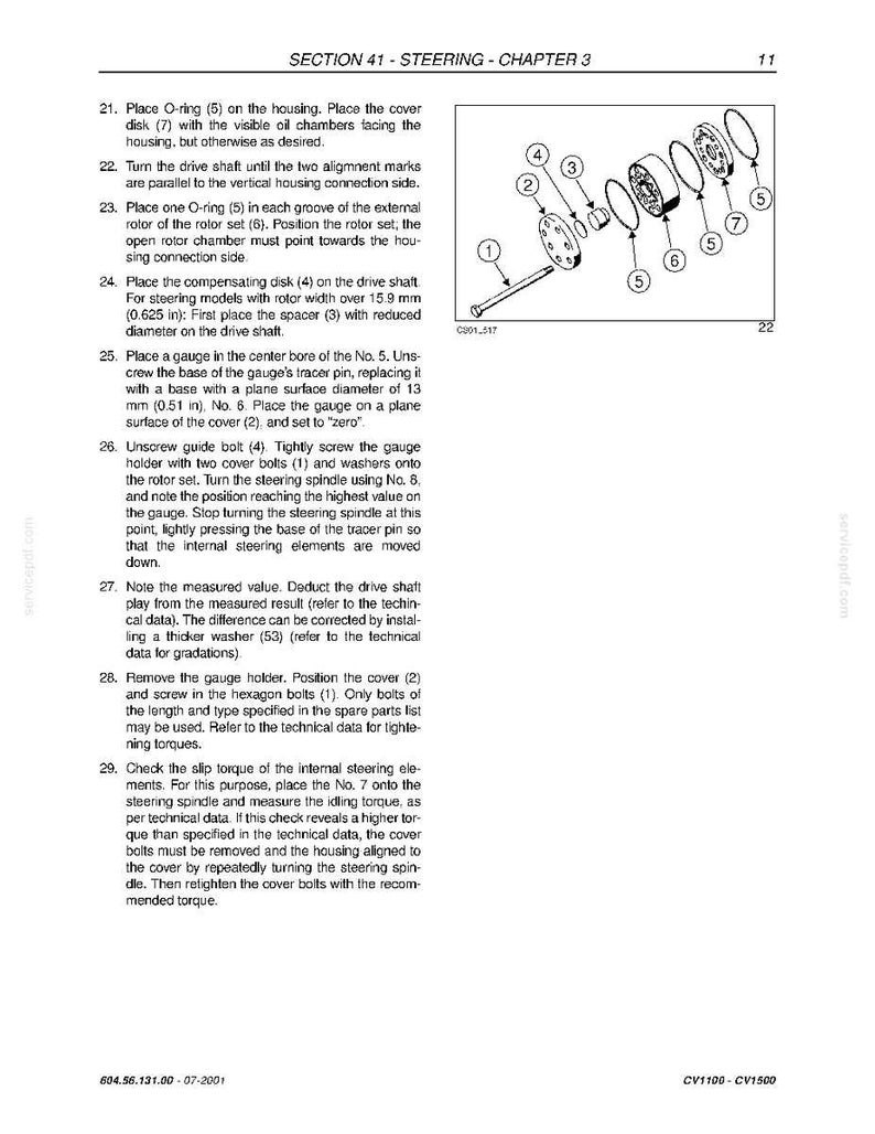 May include: Diagram from a manual showing steering components, including O-rings, disks, and bolts. Text details assembly steps, measurements in inches, and torque specifications for automotive repair.