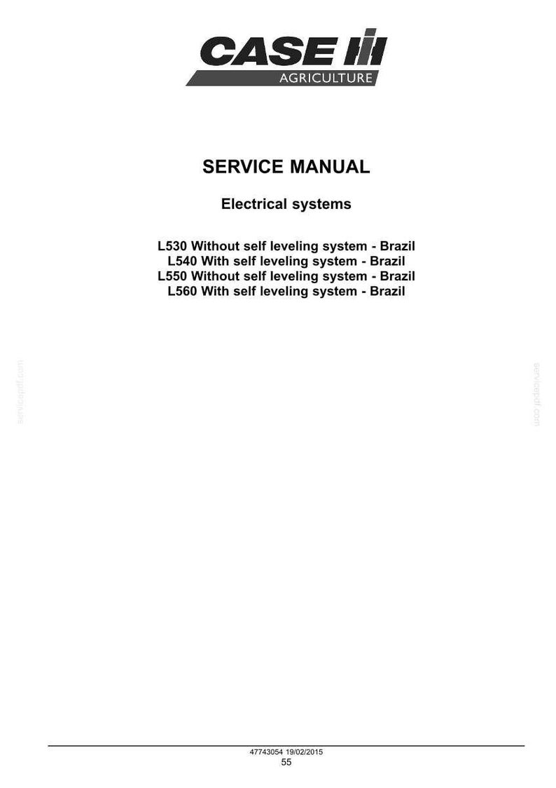 May include: A white page with the CASE IH AGRICULTURE logo at the top. The text reads "SERVICE MANUAL Electrical systems" followed by model numbers and descriptions for agricultural equipment.