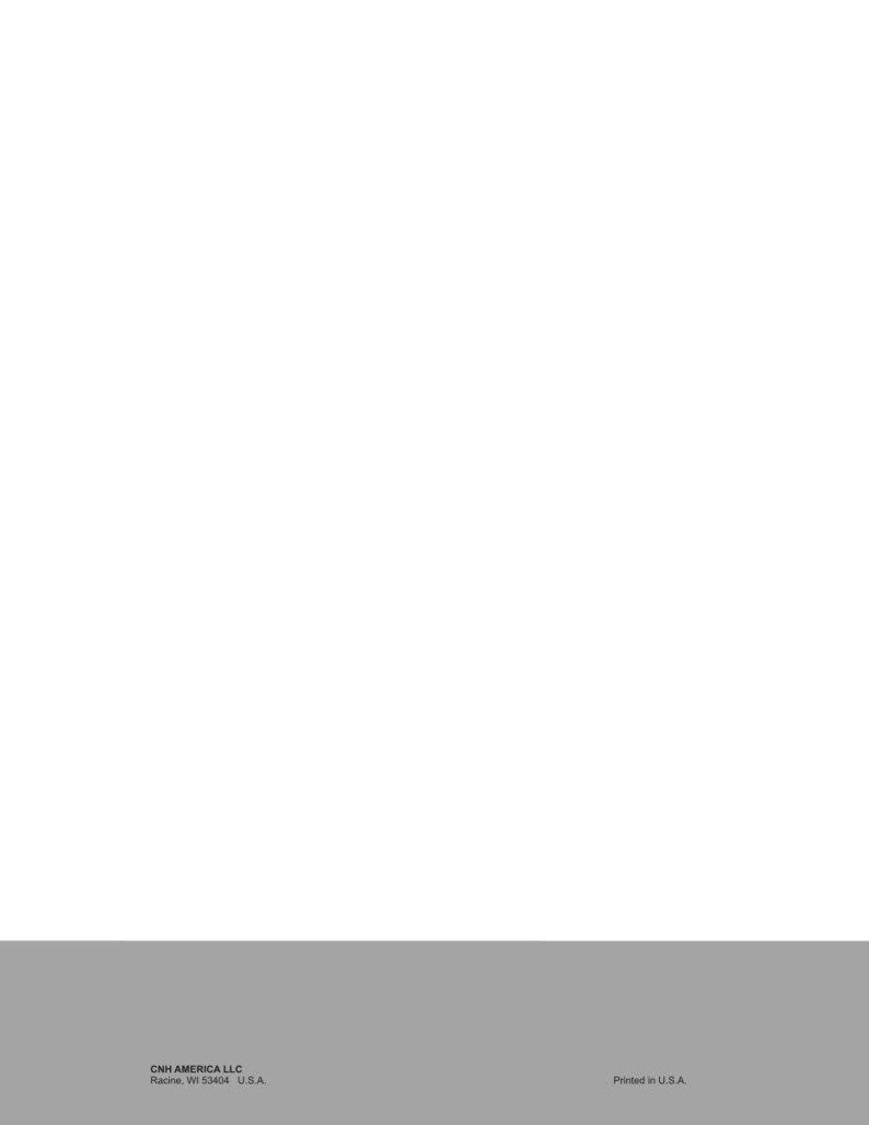 May include: White background with a gray horizontal band at the bottom. The text "CNH AMERICA LLC Racine, WI 53404 U.S.A." is printed in black at the bottom left. The text "Printed in U.S.A." is printed in black at the bottom right.