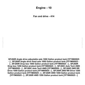 May include: A white document with the "NEW HOLLAND AGRICULTURE" logo at the top. The text includes "Engine - 10" and "Fan and drive - 414", along with product specifications for various tank models.