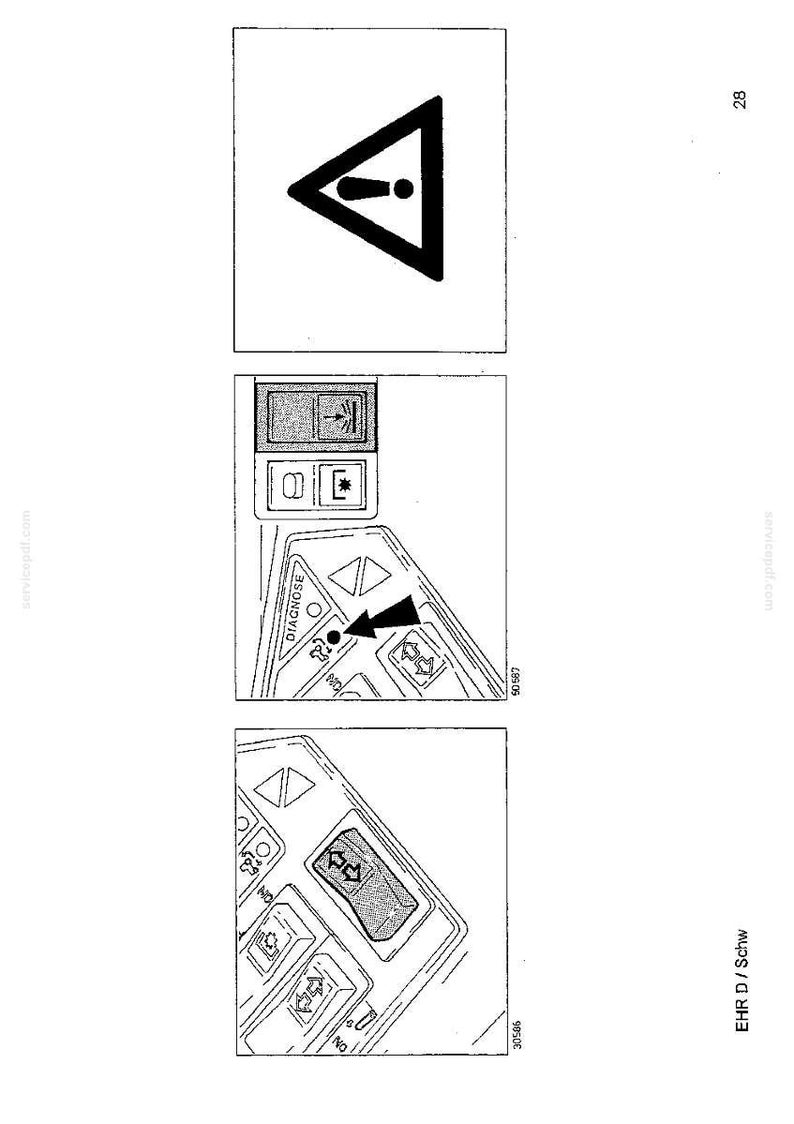 Pode incluir: Diagrama dos controles do painel do ve&iacute;culo, incluindo s&iacute;mbolos de aviso e indicadores operacionais. Apresenta um s&iacute;mbolo de perigo, um controle de luzes e outros &iacute;cones funcionais. A imagem &eacute; uma ilustra&ccedil;&atilde;o em preto e branco.