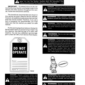 Op de afbeelding: Een pagina uit een handleiding met veiligheidsregels en waarschuwingen. Bevat een "NIET BEDIENEN"-label, veiligheidssymbolen en instructies over de bediening van apparatuur en veiligheidsmaatregelen. De tekst is zwart.