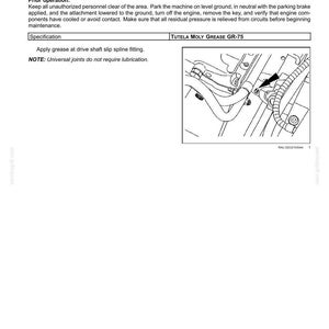 May include: Diagram from a maintenance manual showing a drive shaft slip spline. The image includes text instructions for greasing the fitting and a detailed illustration of the component with an arrow pointing to the grease fitting.