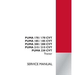 May include: A white service manual with red accents. The cover lists "PUMA" tractor models and "SERVICE MANUAL" in bold text. The Case IH Agriculture logo is in the bottom right corner. Part number 47524345.