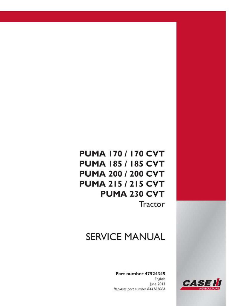 May include: A white service manual with red accents. The cover lists "PUMA" tractor models and "SERVICE MANUAL" in bold text. The Case IH Agriculture logo is in the bottom right corner. Part number 47524345.