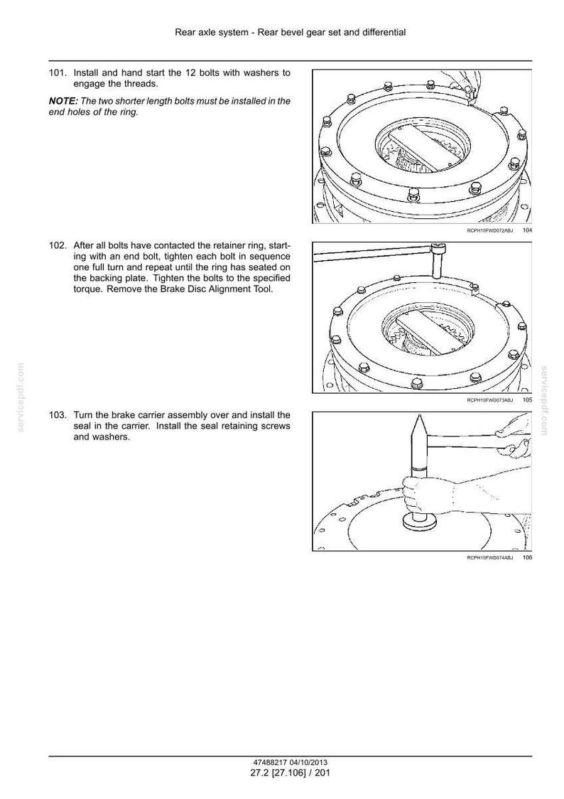K&ouml;nnte beinhalten: Technische Zeichnung eines Hinterachssystems, mit Fokus auf das Hinterachsgetriebe und das Differential. Das Bild enth&auml;lt Schritt-f&uuml;r-Schritt-Anweisungen f&uuml;r die Montage, einschlie&szlig;lich der Installation von Schrauben und Dichtungen.