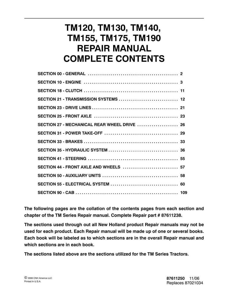 New Holland Tm120, Tm130, Tm140, Tm155, TM175, TM190 Tractor Service Repair Workshop Manual | Instant PDF Download image 3