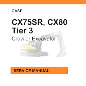 May include: Image of a service manual for a CASE CX75SR, CX80 Tier 3 Crawler Excavator. The text is in black, with an orange bar at the top and bottom. A line drawing of the excavator is in the center.