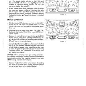 May include: A technical manual page titled 3-CONTROLS AND INSTRUMENTS, featuring two black and white line drawings of a tractor dashboard display. The text provides step-by-step instructions for auto and manual calibration of the speedometer.
