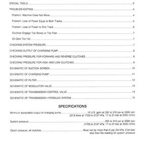 May include: A printed page with the title "TABLE OF CONTENTS" and various technical headings. The document includes sections on specifications, troubleshooting, and schematics, with measurements in U.S. customary units.