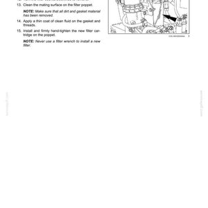 May include: A technical manual page titled 7 - MAINTENANCE featuring a black and white line drawing of a hydraulic fluid filter assembly. The text provides step-by-step instructions for removing and replacing the filter, including notes on cleaning.